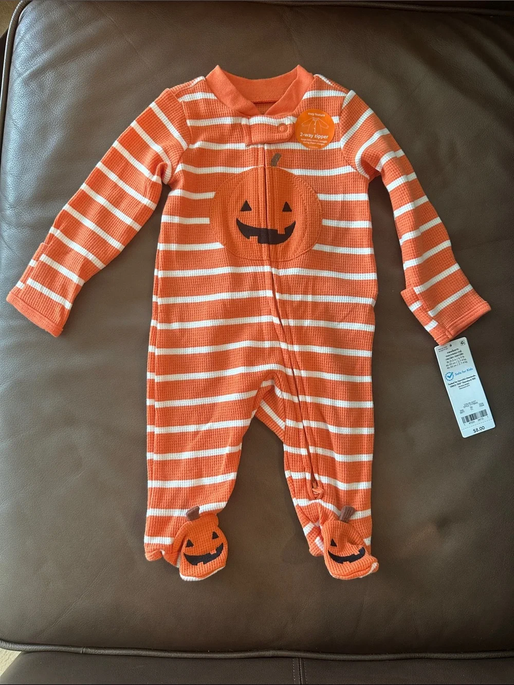 Carter's Orange and White Striped Pumpkin Footed Halloween Sleeper